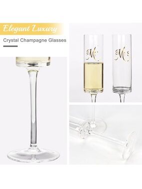 Crystal Champagne Flutes with Gold 'Mr' & 'Mrs' Lettering -